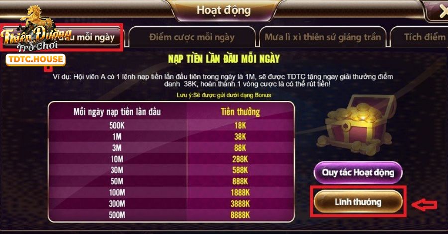 Người chơi thực hiện thao tác nạp tiền TDTC để làm gì?